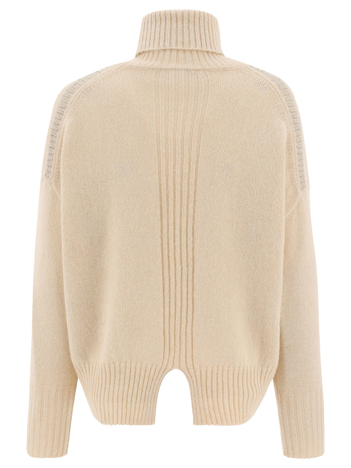 Turtleneck With Rhinestones Knitwear Beige