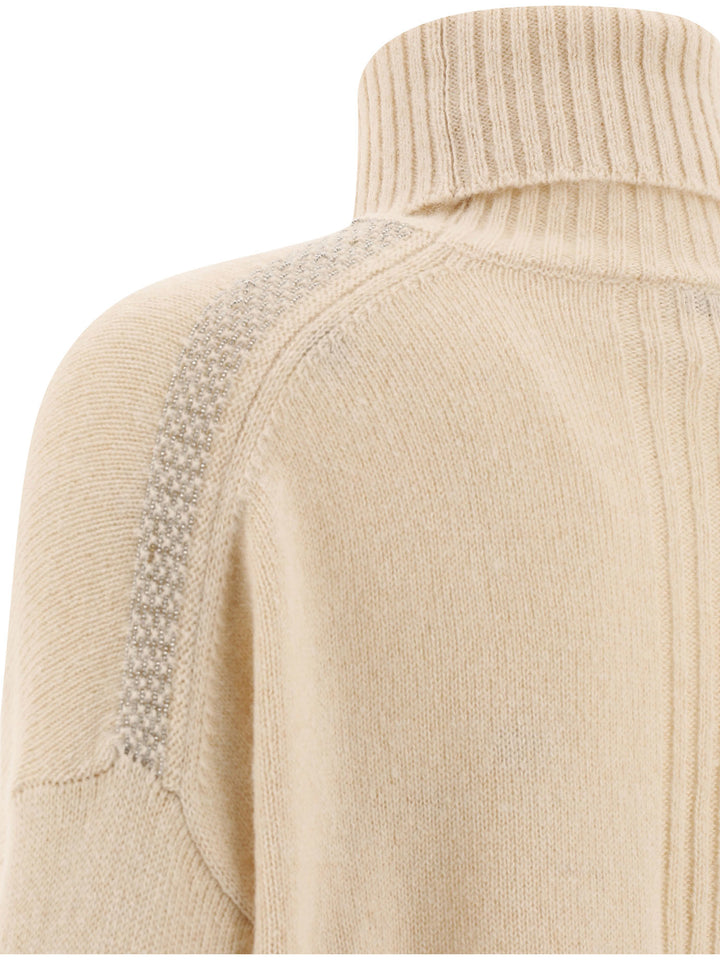 Turtleneck With Rhinestones Knitwear Beige