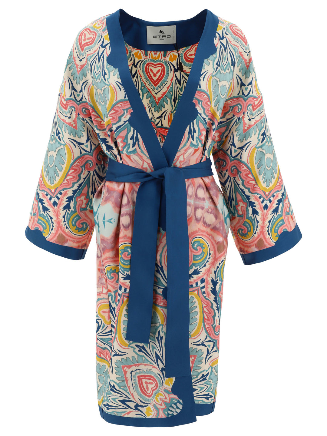 Kimono With Botanical Pattern Tops Blue