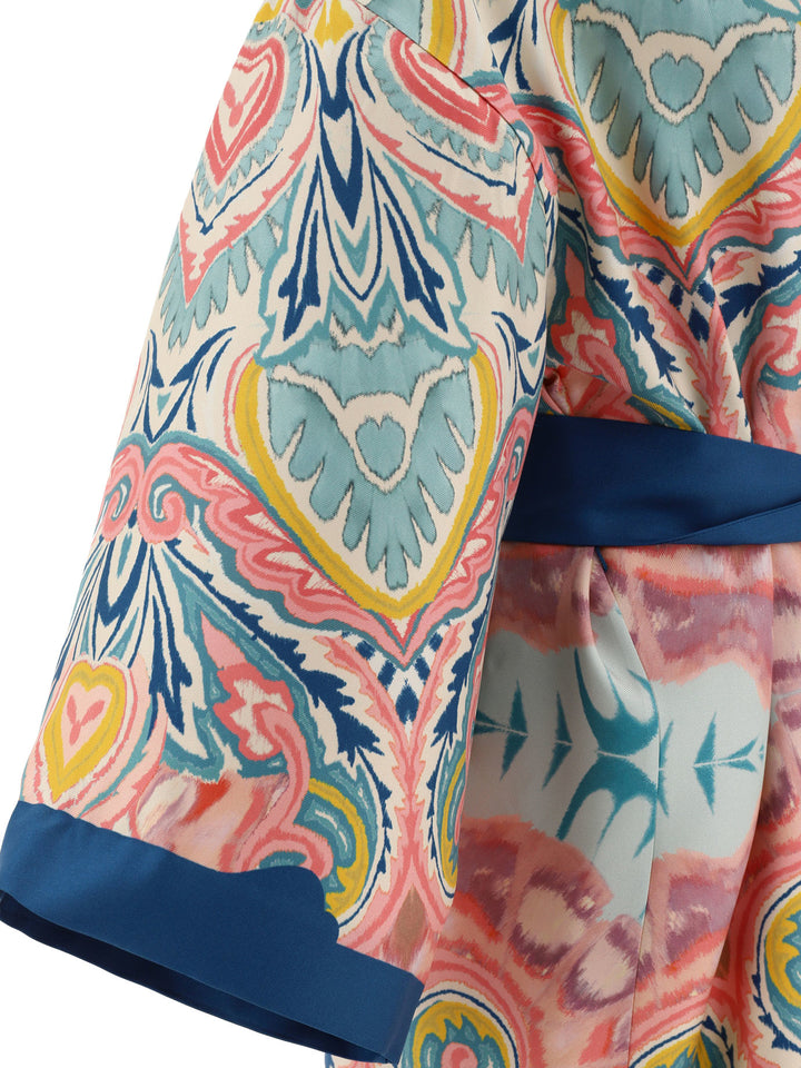 Kimono With Botanical Pattern Tops Blue