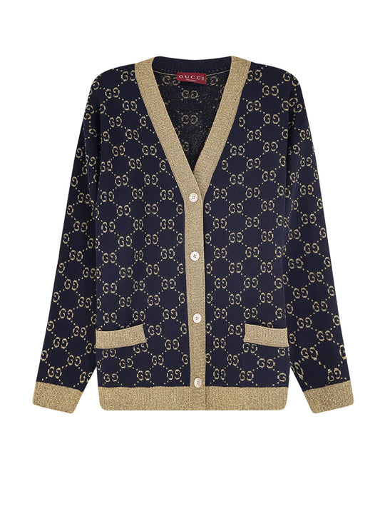 Cotton Blend Cardigan With All-Over Gg Logo