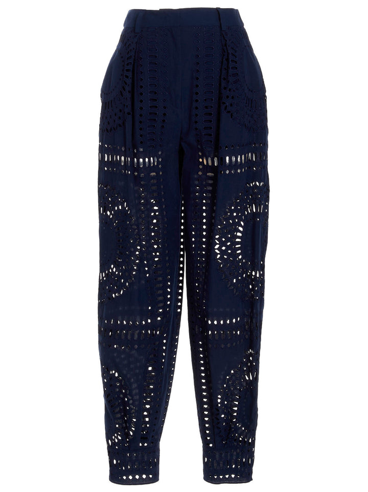 Alberta Ferretti Embroidered Cotton Pants - Blue | cff9d1e6e692e5f4334d3ffe7fbbe6a3dff8c086