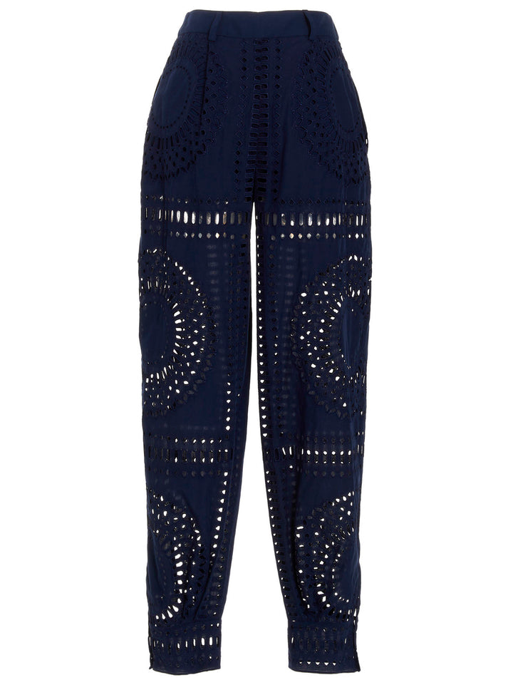 Alberta Ferretti Embroidered Cotton Pants - Blue | f96dbcfb6ab956c6064749b6da6bdae4c1dbb0d9