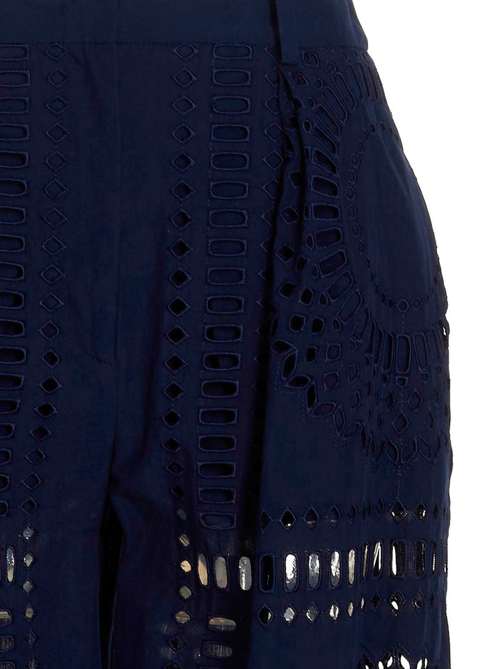 Alberta Ferretti Embroidered Cotton Pants - Blue | c66c1ffadc7dbd759715dbf5245d630bbaaf450a