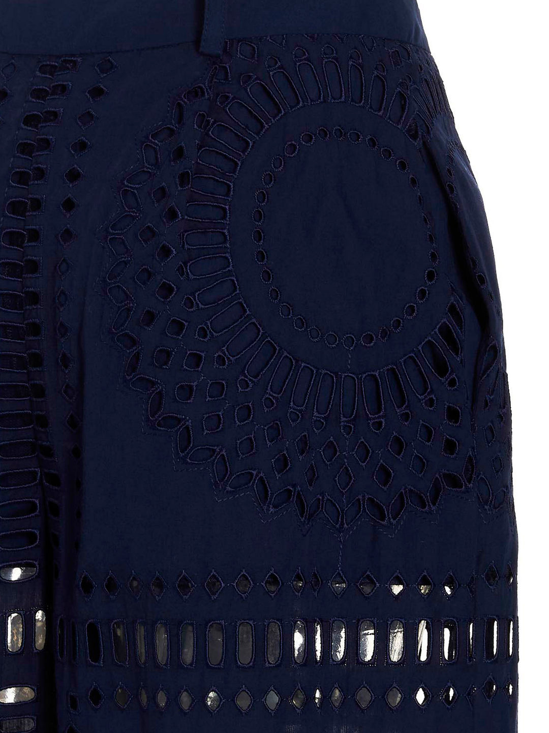 Alberta Ferretti Embroidered Cotton Pants - Blue | 205263d7afceade1f596d7bb6f10ddedffebc4a1