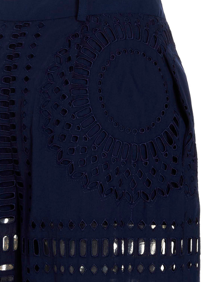 Alberta Ferretti Embroidered Cotton Pants - Blue | 205263d7afceade1f596d7bb6f10ddedffebc4a1