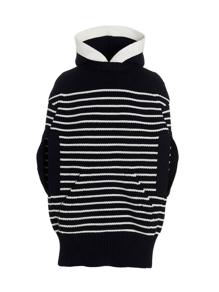 Sacai Striped Hooded Cape Capes - Blue | 397f5986541fef765afe5d5bf0ed166e29bc9853