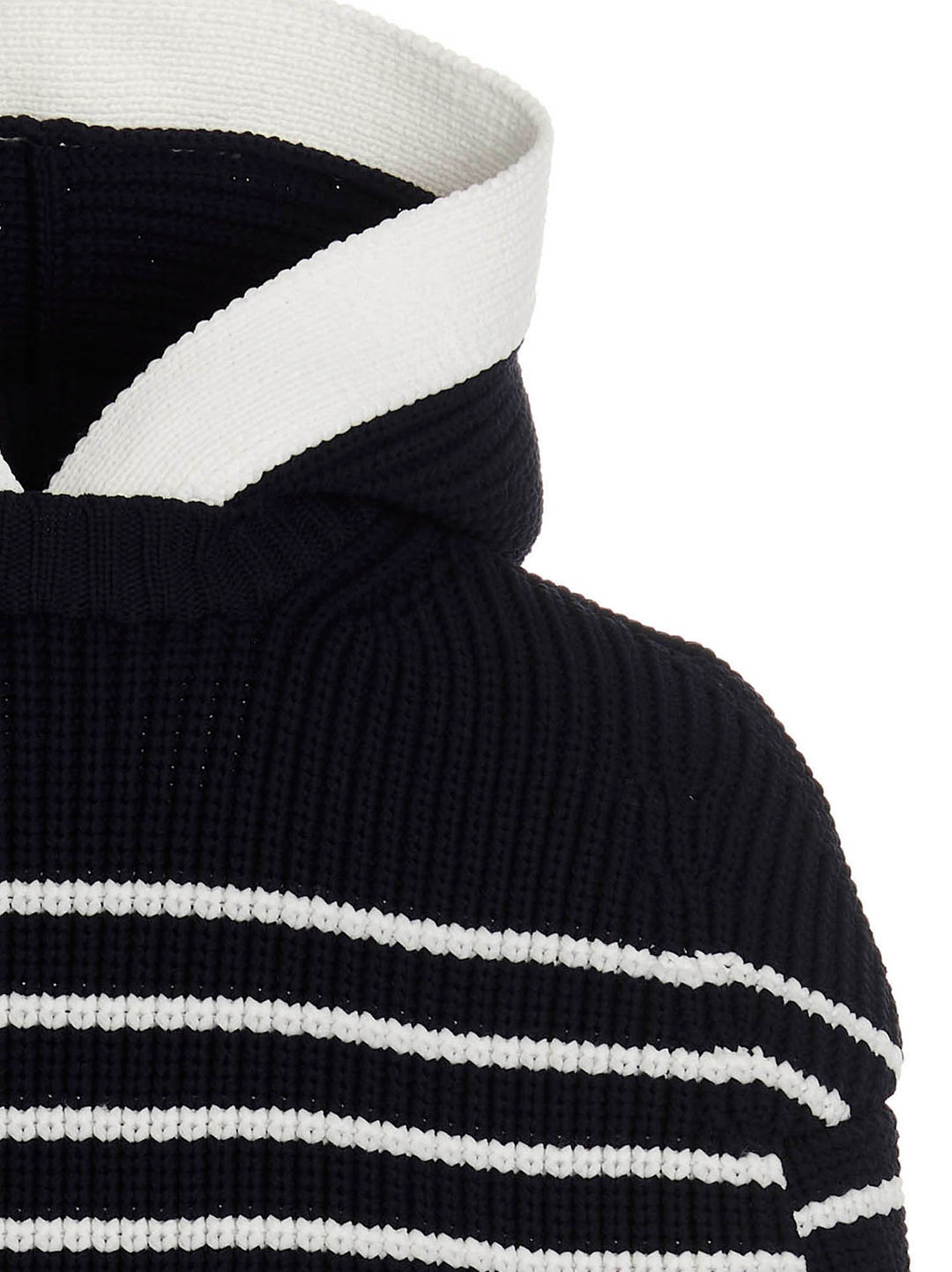Sacai Striped Hooded Cape Capes - Blue | c87059790f483de1410fb14f646af3581657af34