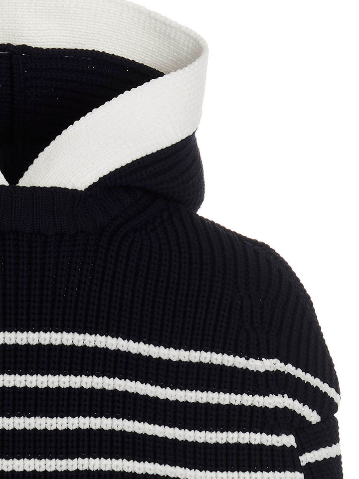 Sacai Striped Hooded Cape Capes - Blue | c87059790f483de1410fb14f646af3581657af34
