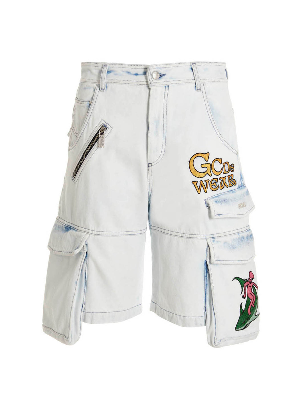 Gcds Bleached Embroidered Ultracargo' Bermuda Shorts Bermuda and Short - Light Blue | d5101b942f1dc7d430440f9e57e70d4dd40ab4c8