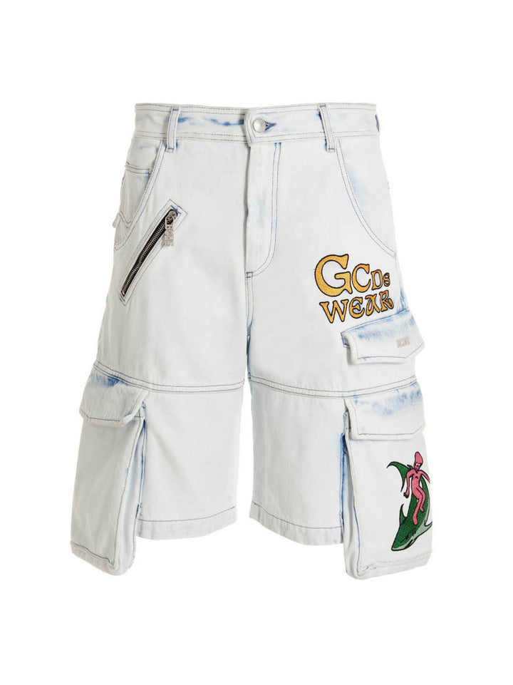 Gcds Bleached Embroidered Ultracargo' Bermuda Shorts Bermuda and Short - Light Blue | d5101b942f1dc7d430440f9e57e70d4dd40ab4c8