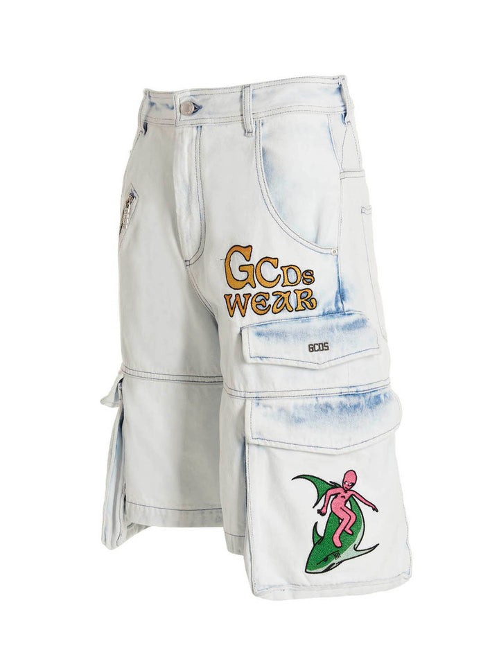 Gcds Bleached Embroidered Ultracargo' Bermuda Shorts Bermuda and Short - Light Blue | c8b1f069bdeccdcce39740959b922236d5fb713f