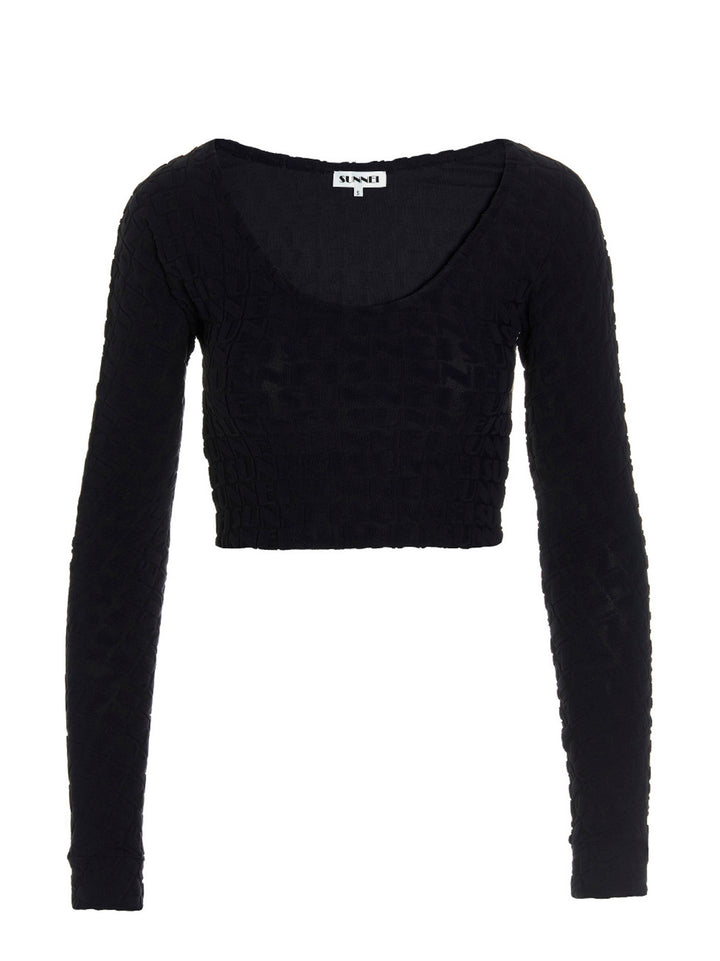 Sunnei All-Over Logo Top Tops - Blue | 55ece3d676b897793f7688c3559db347a3f0079f