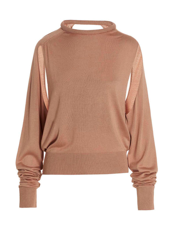 Cut Out Insert Top Sweater Sweaters And Cardigans Beige