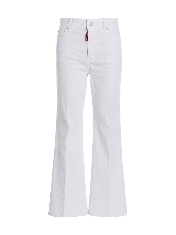 Dsquared2 Super Flared Cropped Jeans - White | 437123b9b5875273caed72c86681bb5f03ba6086
