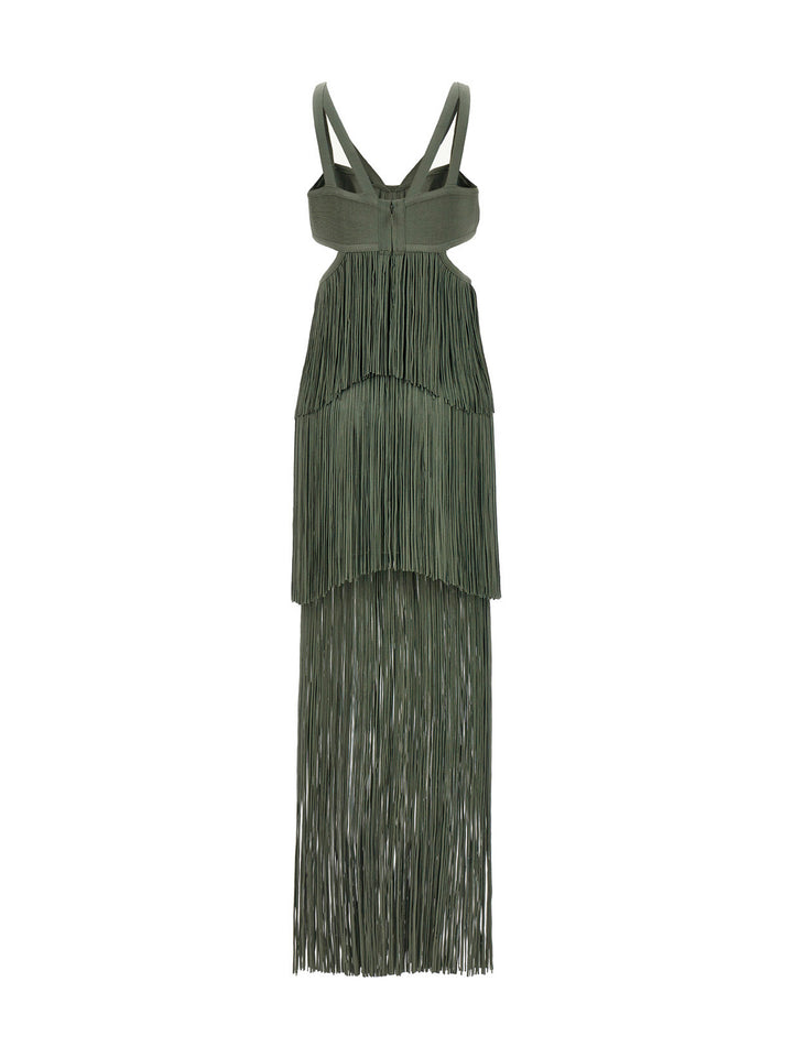 Herve Leger Strappy Tiered Fringe Dresses - Green | f462ee61f4a6c00e4a36713f94a0ecec9a31ec5a