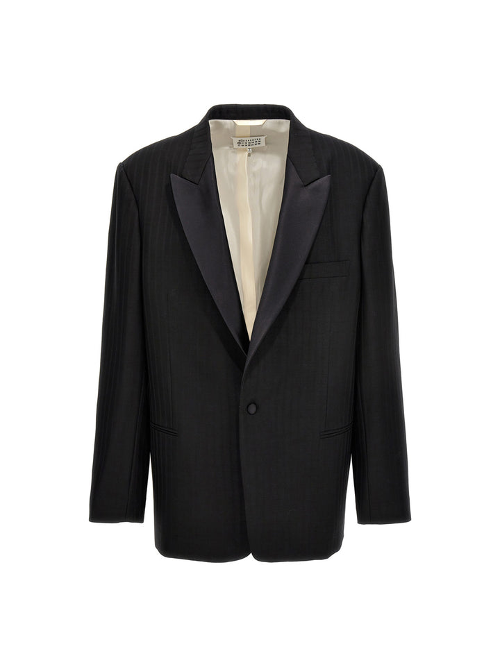 Maison Margiela Striped Single Breast Blazer Jacket BlazerS - Black | 8c0e3c77d5f7c21c82a6fd975e4317bfee4b62f5