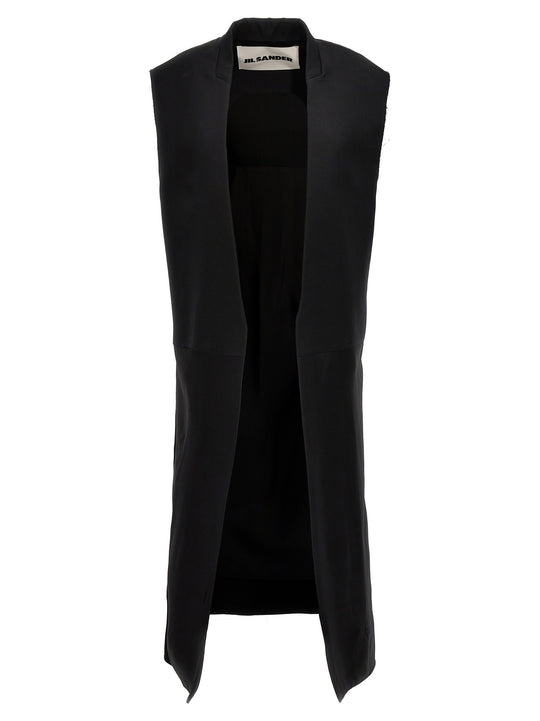 Two-Material Long Vest Gilet Black