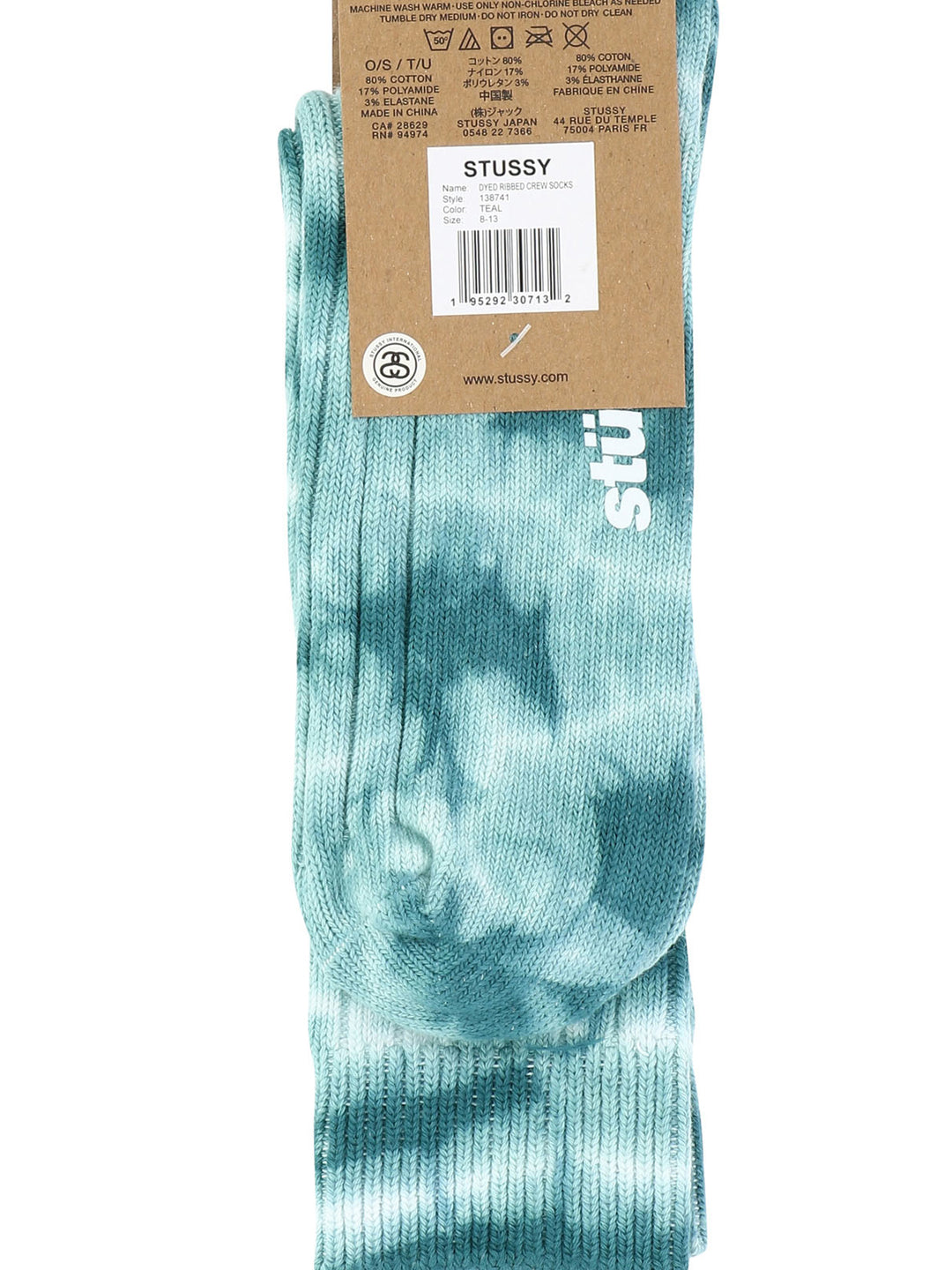 Dyed Ribbed Crew Socks Light Blue