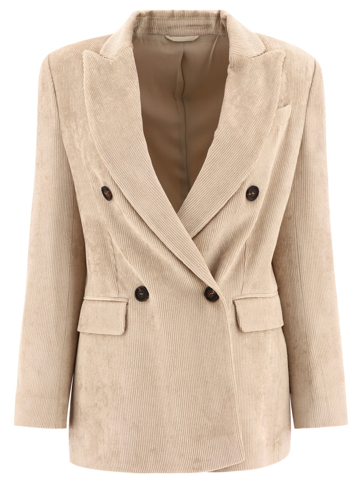 Hammered Corduroy Blazer With Monili Jackets Beige