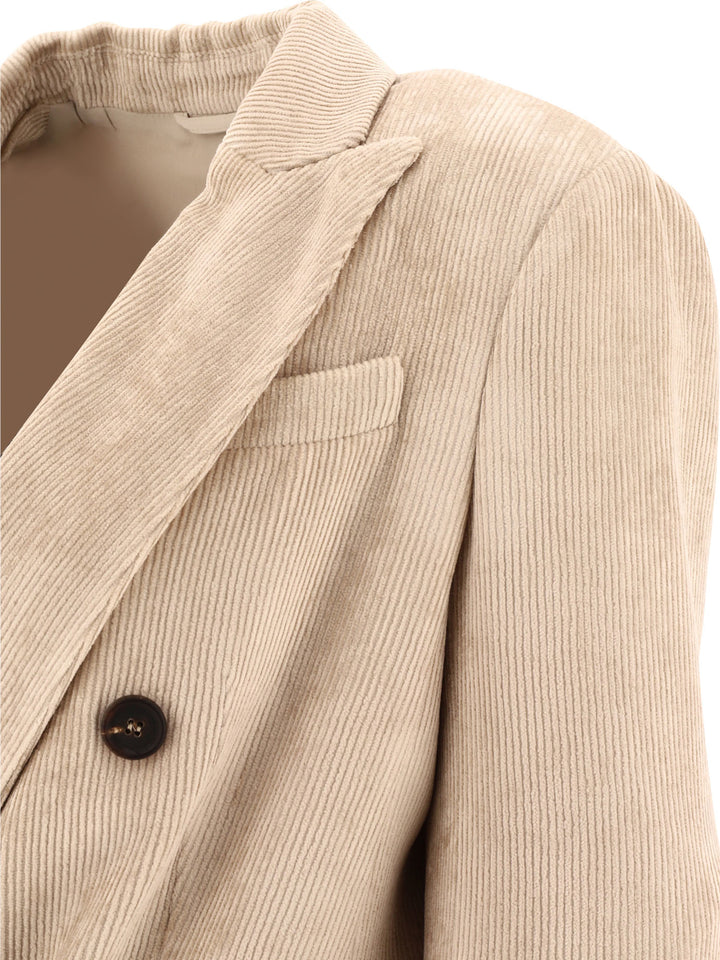 Hammered Corduroy Blazer With Monili Jackets Beige