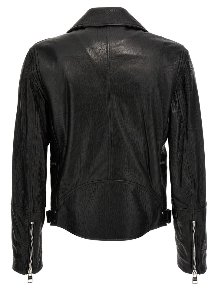 Texture Leather Jacket Casual Jackets, Parka Black