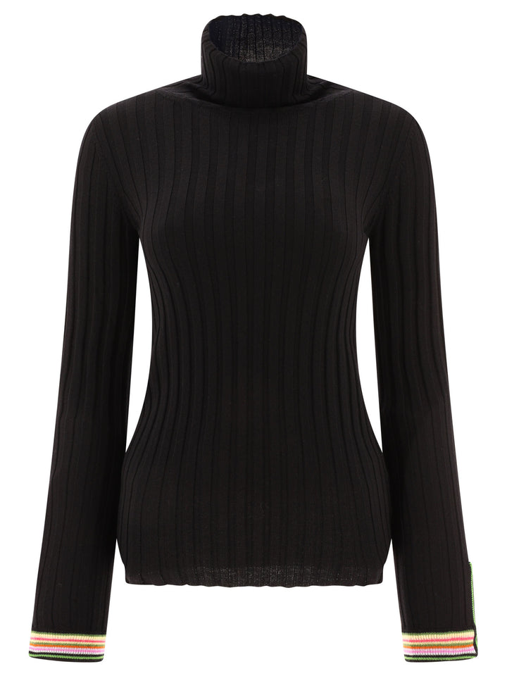 Turtleneck With Contrasting Profiles Knitwear Black