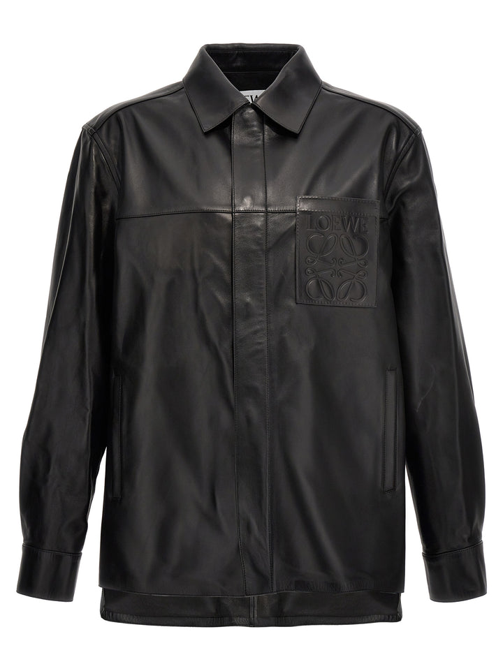 Logo Leather Jacket Casual Jackets, Parka Black