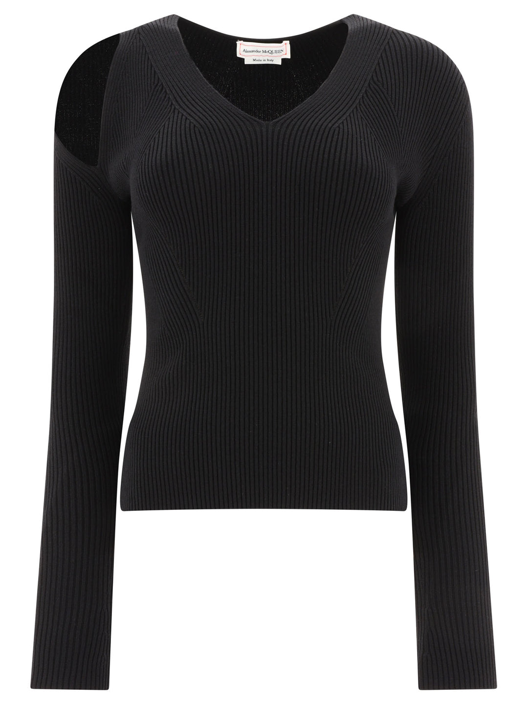 Ribbed-Knit Sweater With Cut-Out Details Knitwear Black