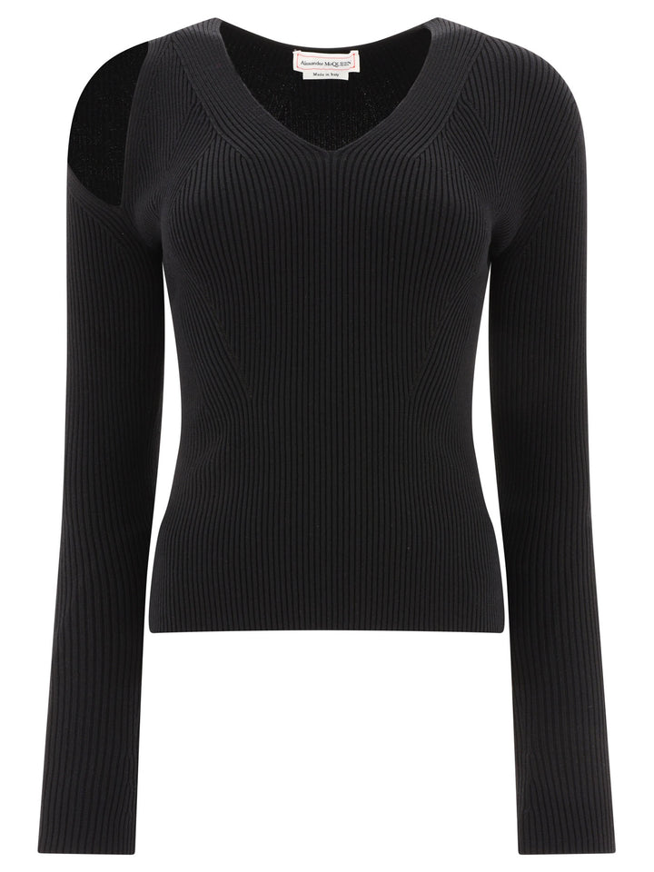 Ribbed-Knit Sweater With Cut-Out Details Knitwear Black