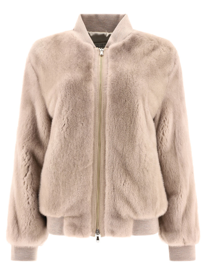 Mink Fur Bomber Jacket Jackets Beige