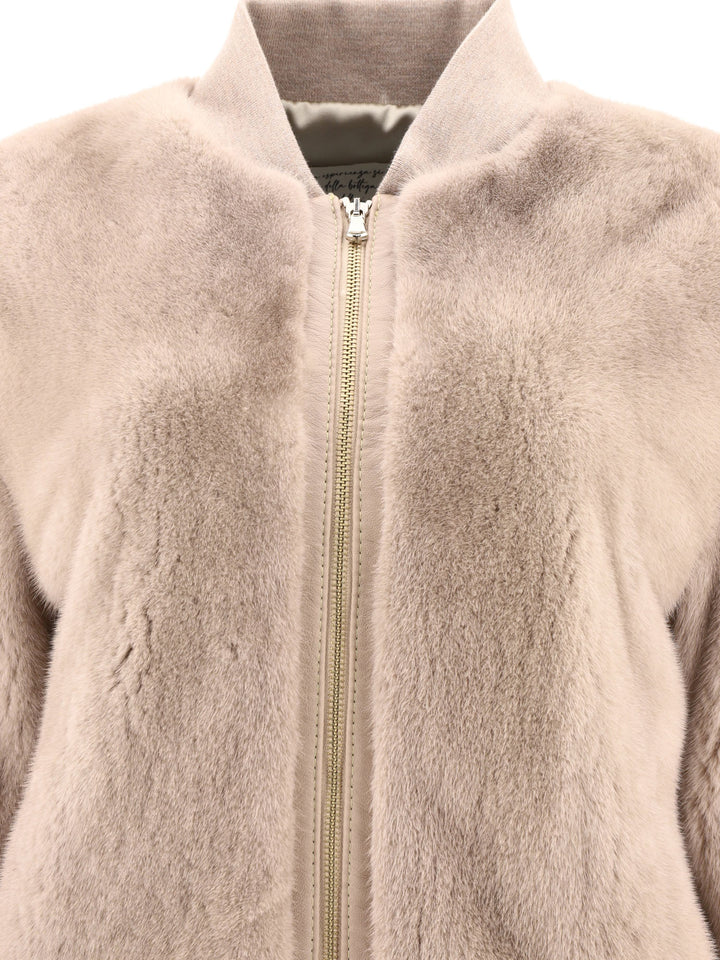 Mink Fur Bomber Jacket Jackets Beige