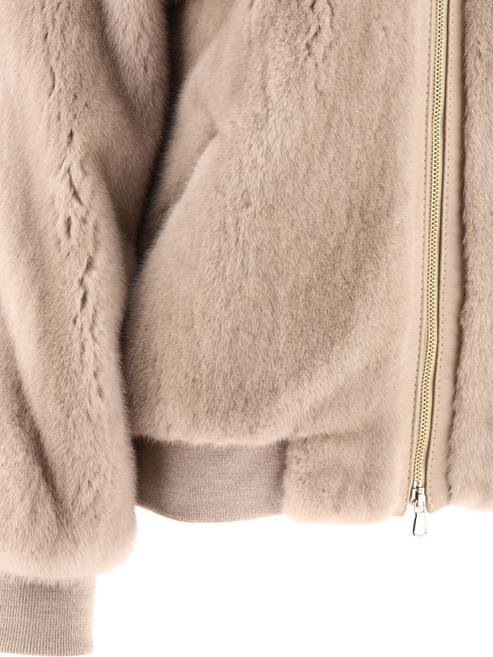 Mink Fur Bomber Jacket Jackets Beige