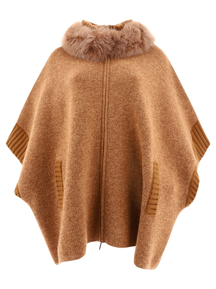 Cape With Fur Inserts Coats Beige