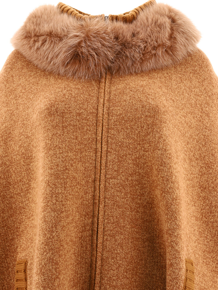 Cape With Fur Inserts Coats Beige