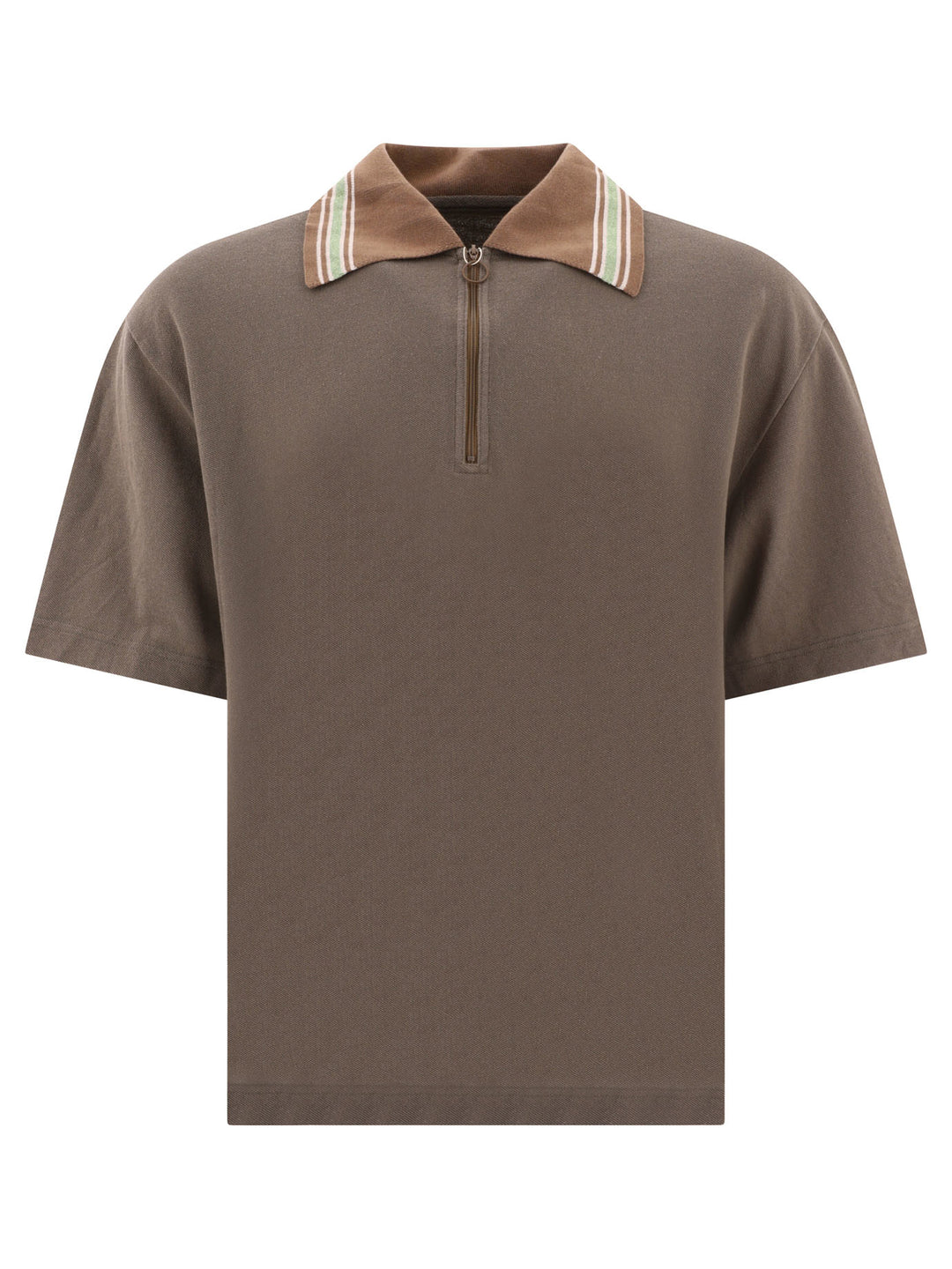 Zip Up Polo Shirts Brown