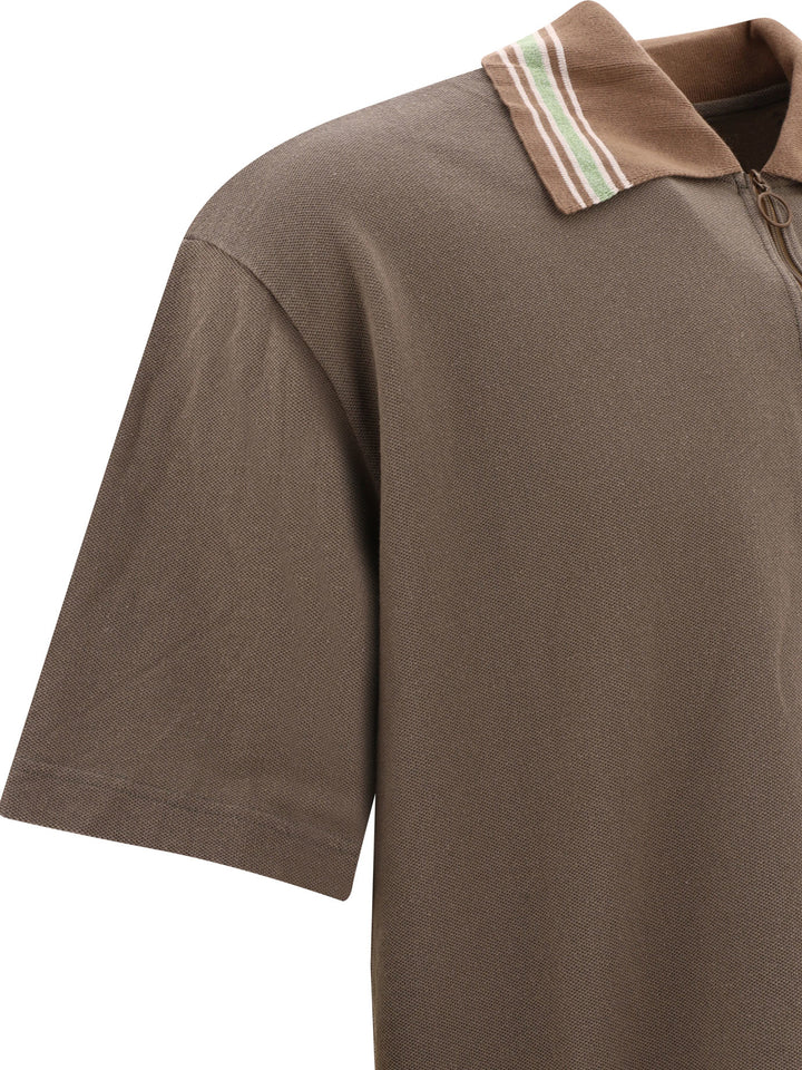 Zip Up Polo Shirts Brown