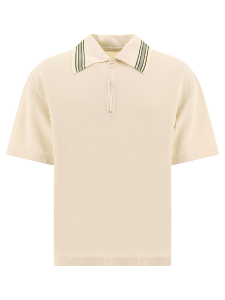 Zip Up Polo Shirts Beige