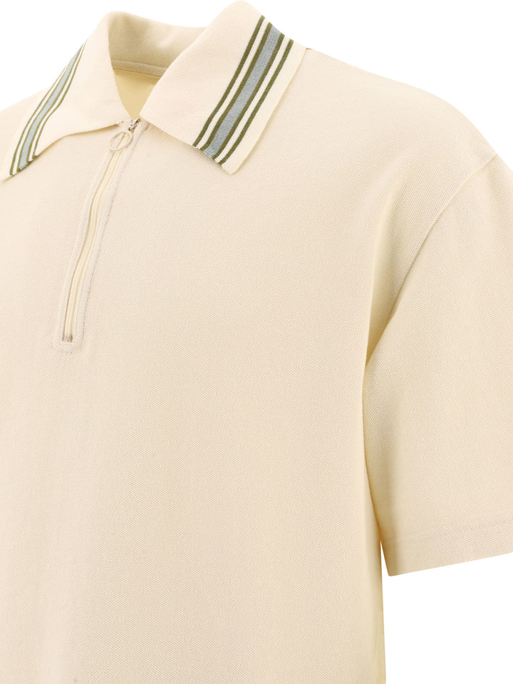 Zip Up Polo Shirts Beige