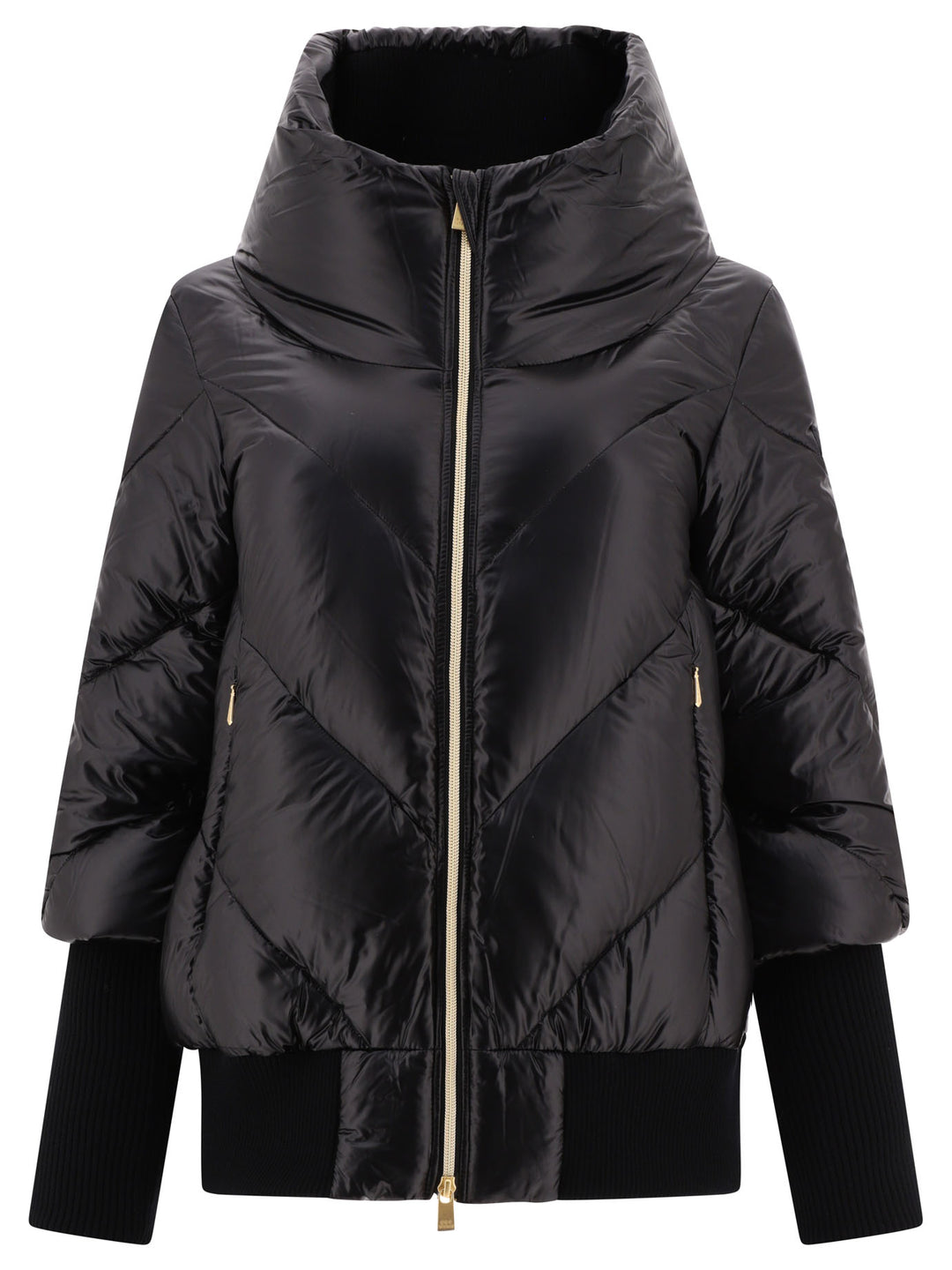 Down Jacket With Knit Cuffs Jackets Black