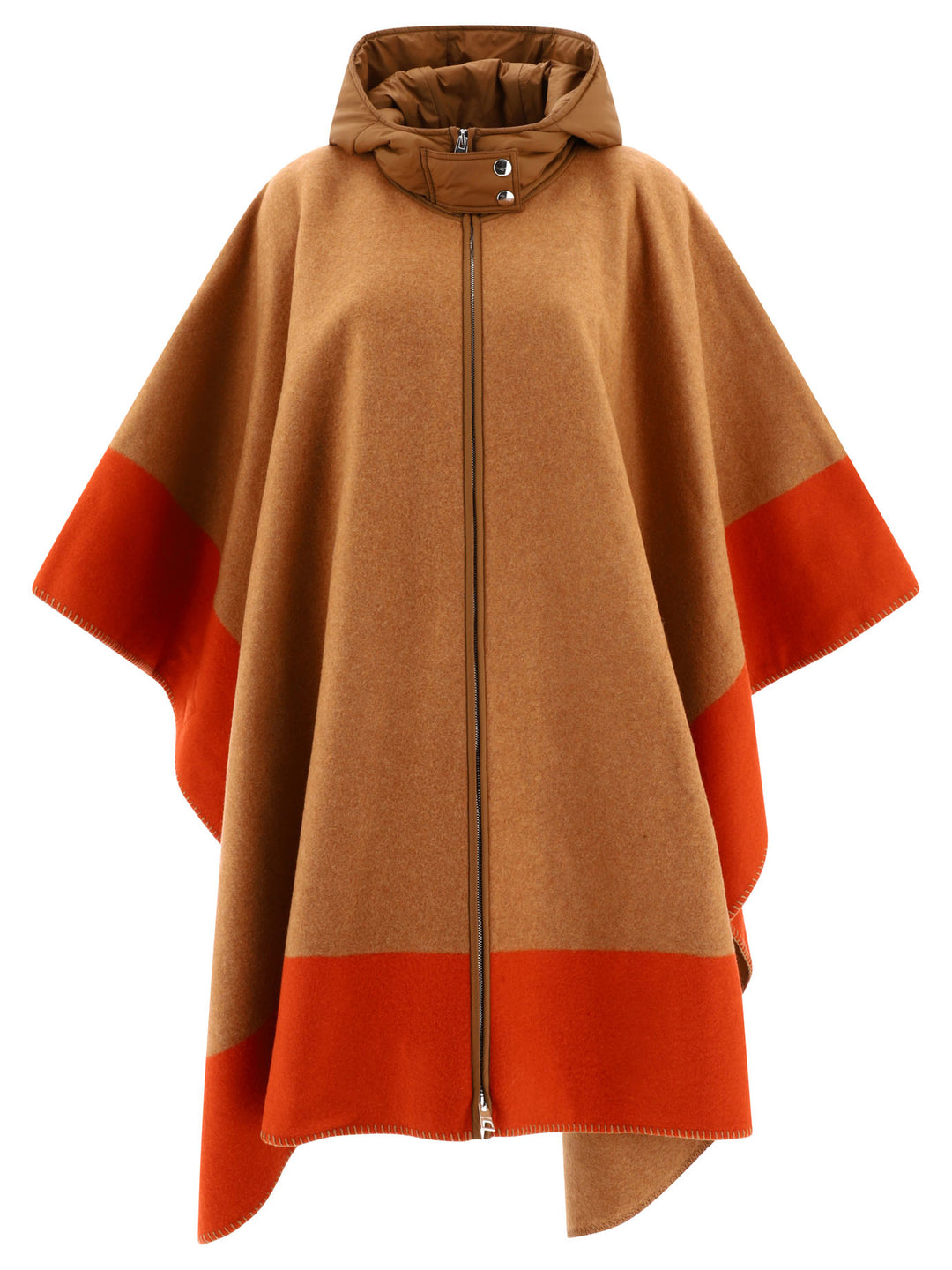 Hooded Cape With Logo Coats Beige