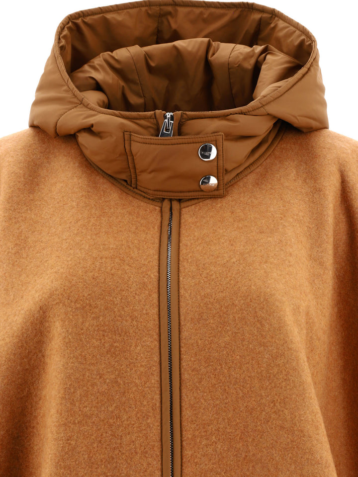 Hooded Cape With Logo Coats Beige