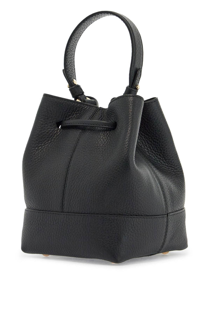 Black Calfskin Bucket Bag With Hammered Finish And Drawstring Closure