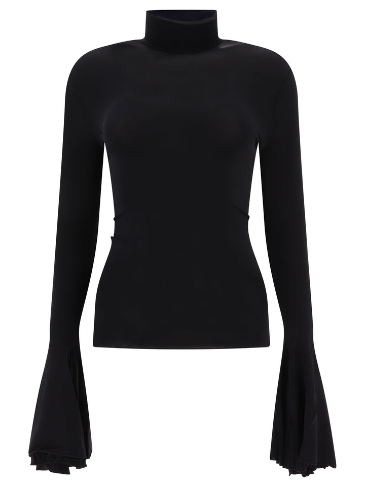 High Neck Top With Godet Cuffs Tops Black