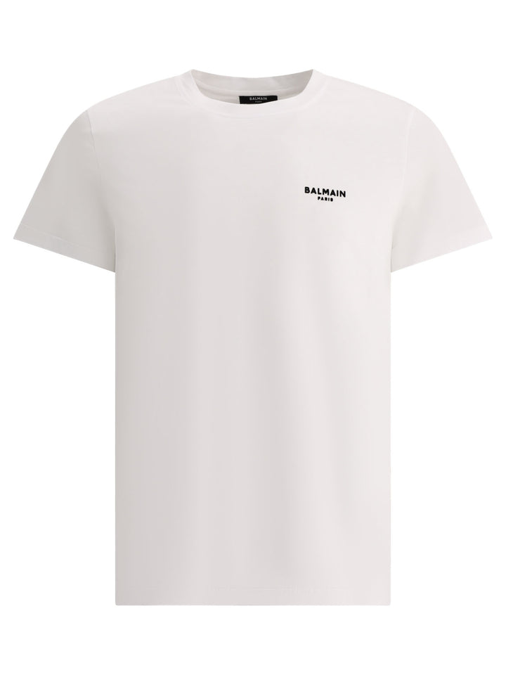 T-Shirt With Flocked Balmain Paris Logo T-Shirts White