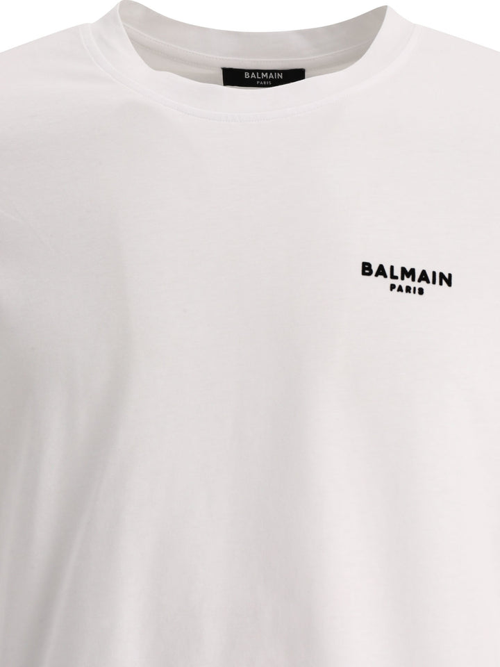 T-Shirt With Flocked Balmain Paris Logo T-Shirts White