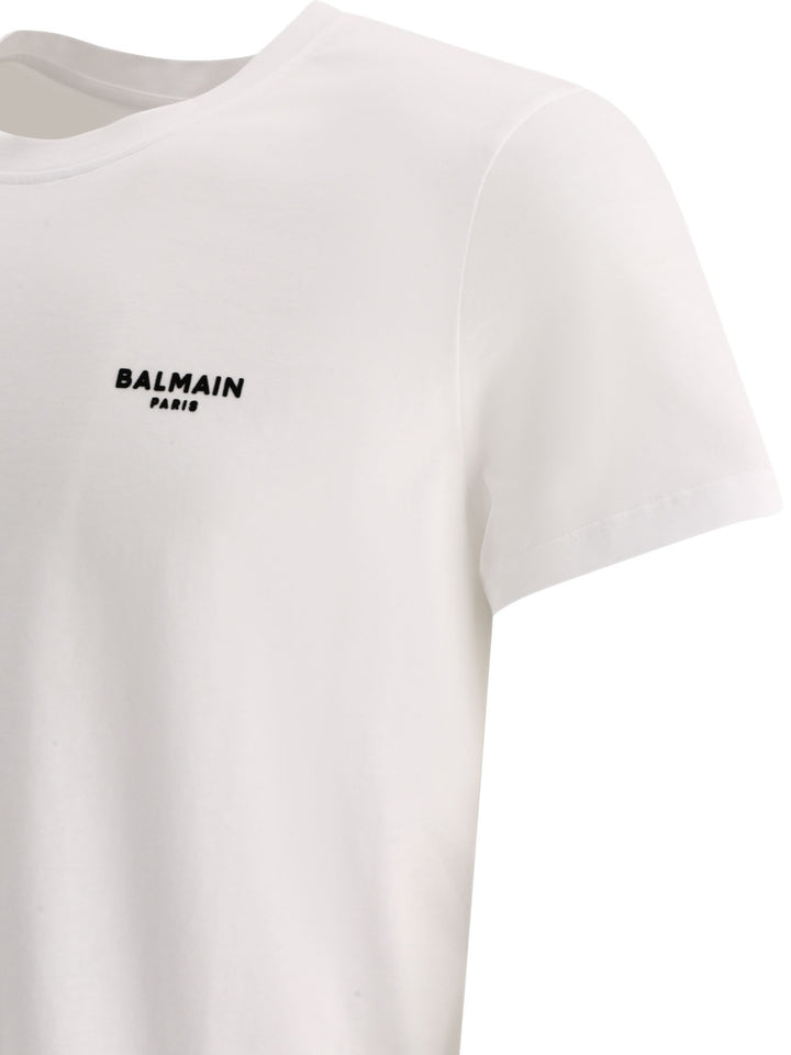 T-Shirt With Flocked Balmain Paris Logo T-Shirts White