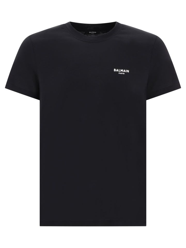 T-Shirt With Flocked Balmain Paris Logo T-Shirts Black