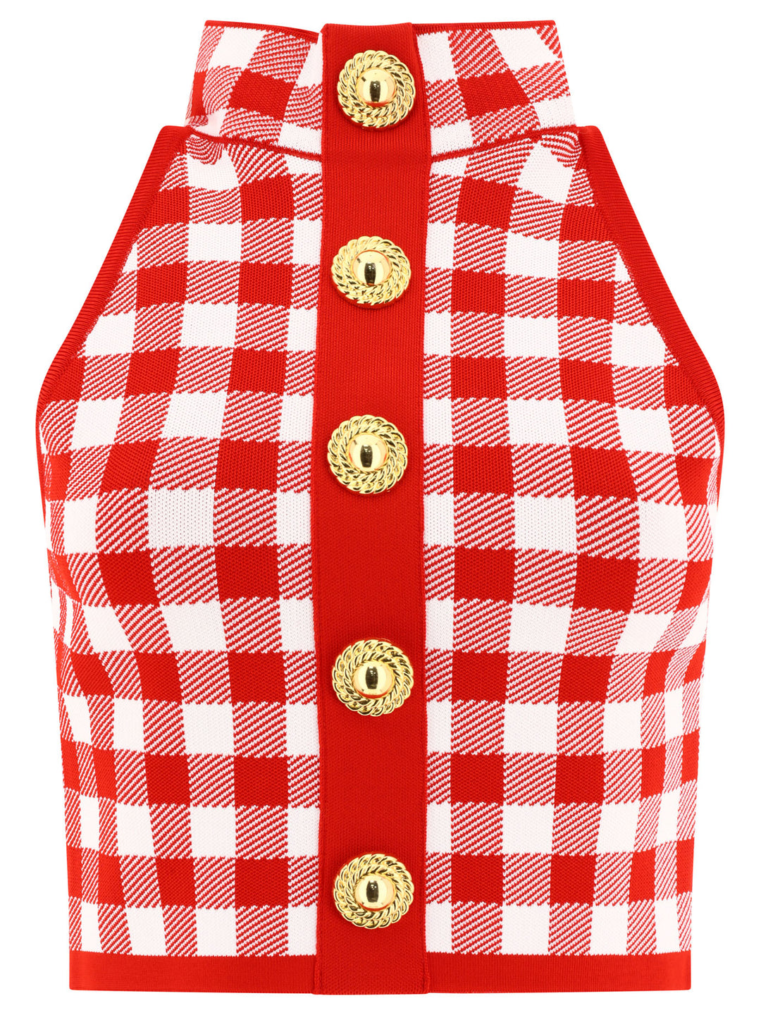 Fine Gingham Knit Sleeveless Top Tops Red