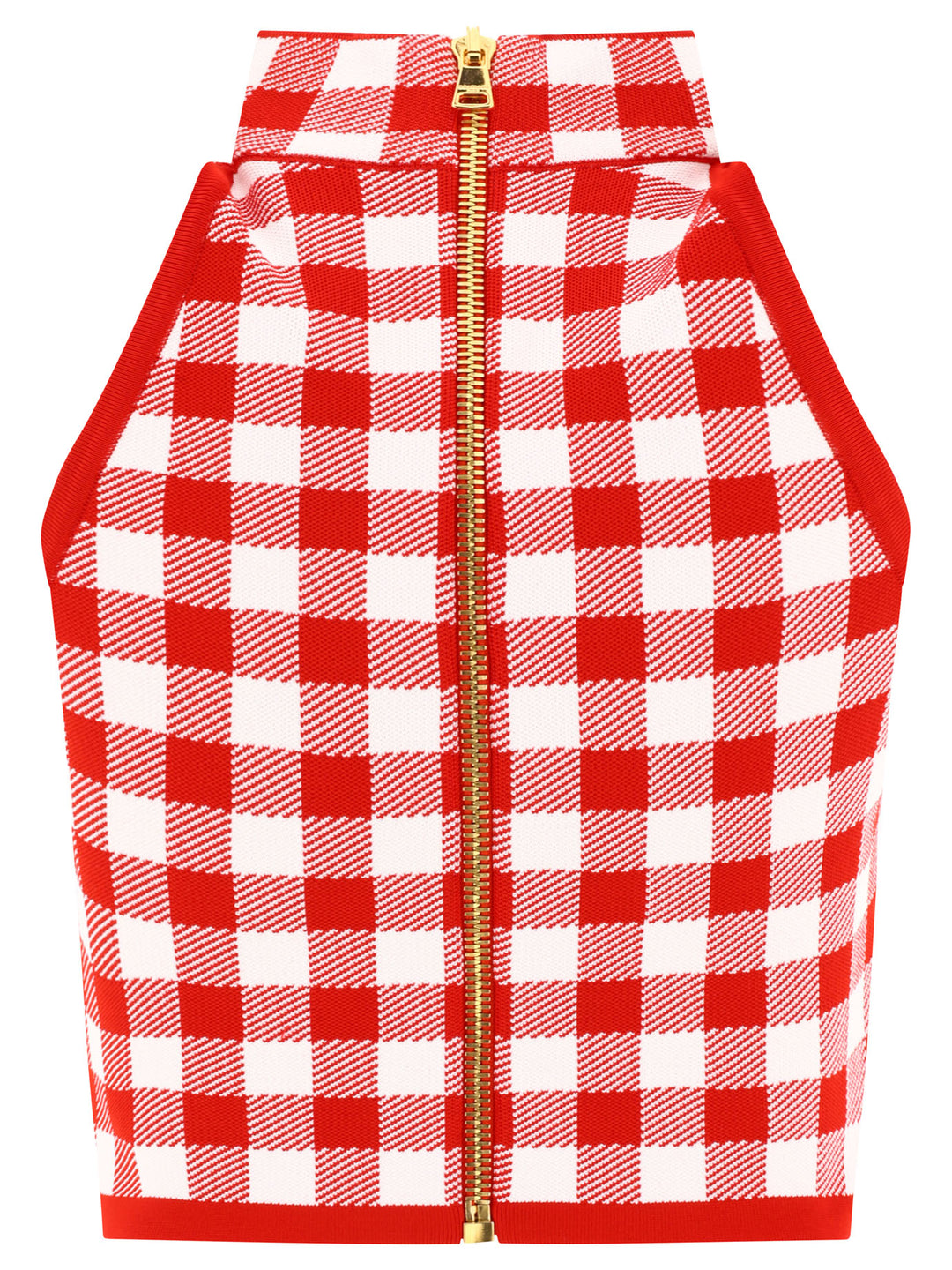 Fine Gingham Knit Sleeveless Top Tops Red